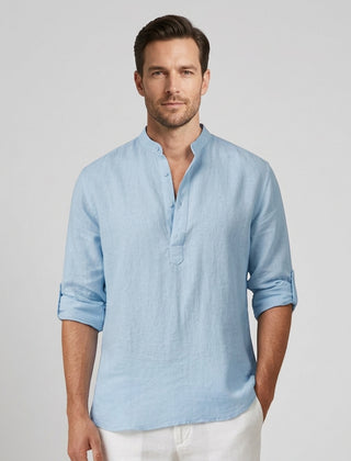Men's Henley Shirt Button Placket Stand-Up Collar Casual Summer Everyday Slim Fit Modern Theo - Front [Lystr 6ad0bab6b44a5b5d0116258d:front]
