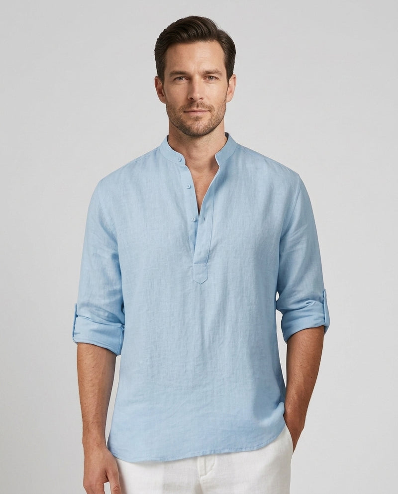 Men's Henley Shirt Button Placket Stand-Up Collar Casual Summer Everyday Slim Fit Modern Theo
