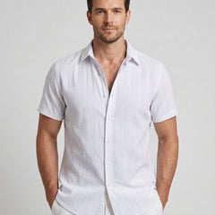 Men's Short-Sleeve Shirt Button-Up Collared Casual Smart-Casual Holiday Beach Relaxed Everyday Archer - White Front [Lystr 6ad0c085b44a5b5d011625a6:white:front]