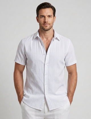 Men's Short-Sleeve Shirt Button-Up Collared Casual Smart-Casual Holiday Beach Relaxed Everyday Archer - White Front [Lystr 6ad0c085b44a5b5d011625a6:white:front]