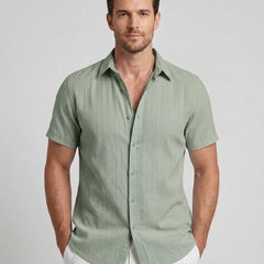 Men's Short-Sleeve Shirt Button-Up Collared Casual Smart-Casual Holiday Beach Relaxed Everyday Archer - Sage Green Front [Lystr 6ad0c085b44a5b5d011625a6:sage green:front]