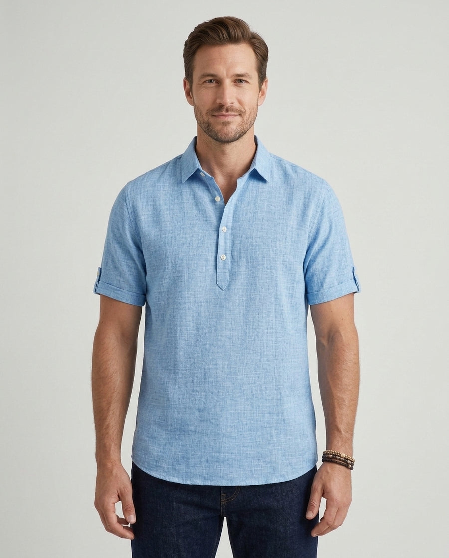 Men's Polo Shirt Long-Sleeve Collared Button Placket Breathable Holiday Beach Casual Ronan - Front [Lystr 6ad0c2d7b44a5b5d011625b1:front]