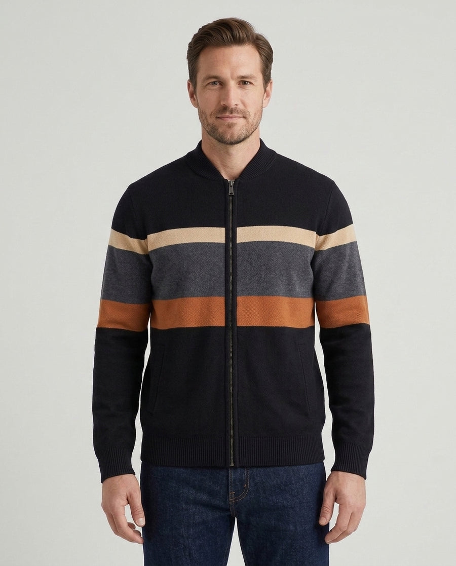 Men's Cardigan Sweater Block Stripe Design Long Sleeve Open Front Casual Wear - Front [Lystr 6ad878805fc108b9c0a90021:front]