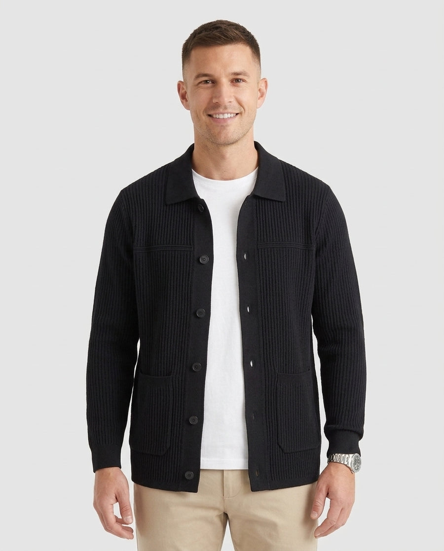 Men's Jacquard Knit Cardigan Button Closure Long Sleeve Casual Layering - Front [Lystr 6ad879255fc108b9c0a90033:front]