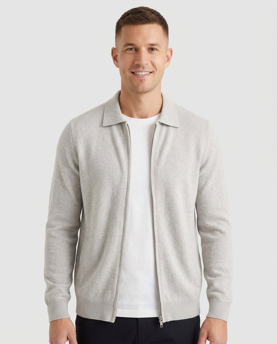 Men's Timeless Zip Cardigan Relaxed Fit Long Sleeve Classic Layering Casual - Front [Lystr 6ad89cee12cc3a36a9cfcd49:front]