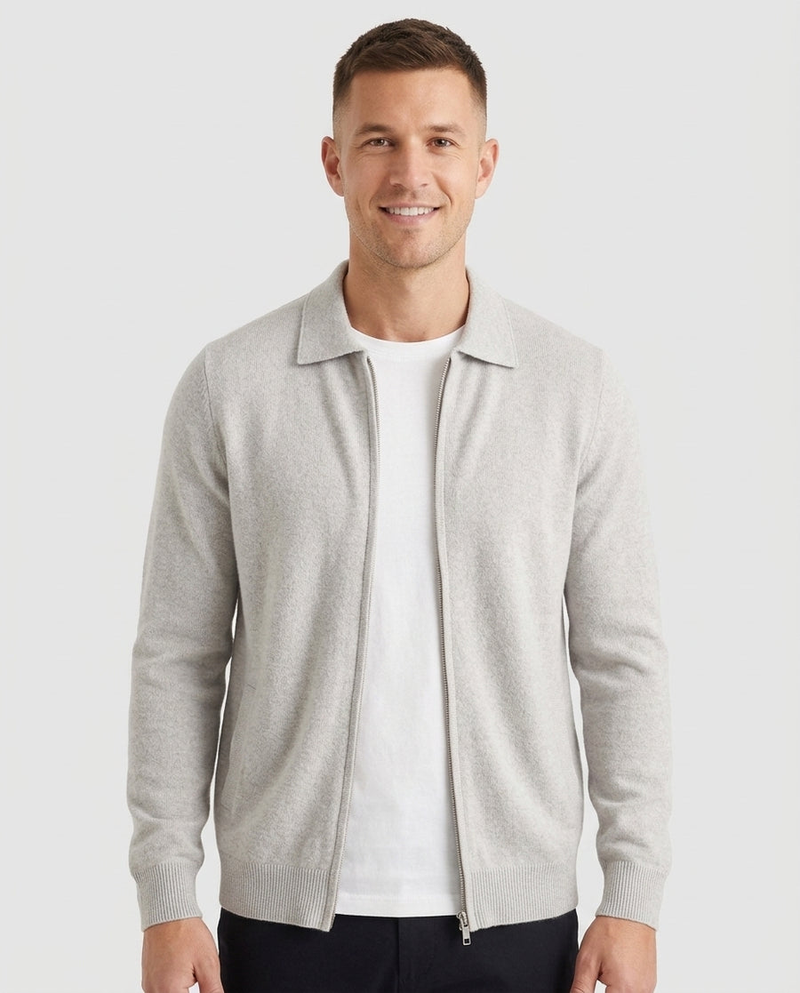 Men's Timeless Zip Cardigan Relaxed Fit Long Sleeve Classic Layering Casual - Front [Lystr 6ad89cee12cc3a36a9cfcd49:front]