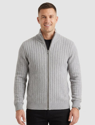 Men's Cosy Zip-Up Cardigan Relaxed Fit Long Sleeve Casual Layering - Front [Lystr 6ad8a22312cc3a36a9cfcd4d:front]