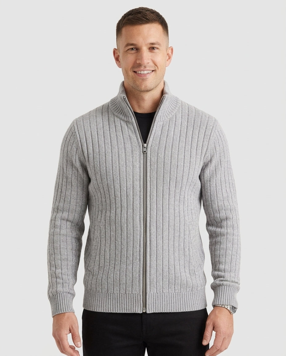 Men's Cosy Zip-Up Cardigan Relaxed Fit Long Sleeve Casual Layering - Front [Lystr 6ad8a22312cc3a36a9cfcd4d:front]