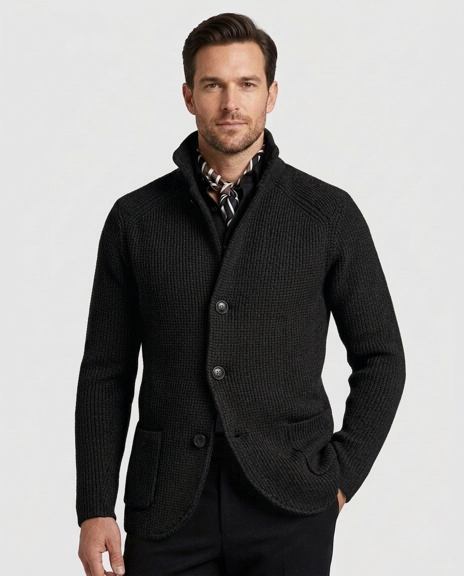 Men's Casual Overcoat Relaxed Fit Long Sleeve Lapel Closure Everyday Style - Black Front [Lystr 6ad8a45912cc3a36a9cfcd51:black:front]