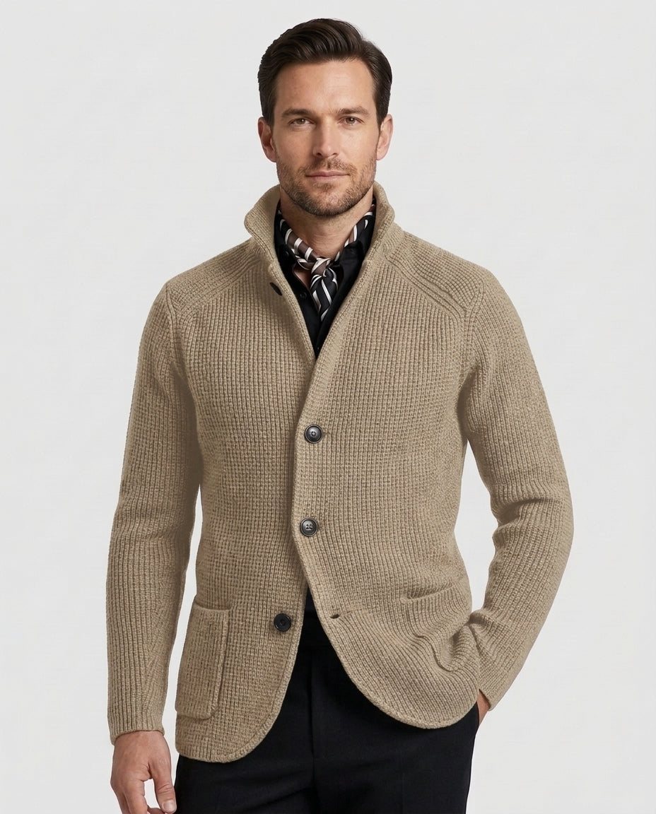 Men's Casual Overcoat Relaxed Fit Long Sleeve Lapel Closure Everyday Style - Beige Front [Lystr 6ad8a45912cc3a36a9cfcd51:beige:front]