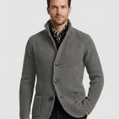 Men's Casual Overcoat Relaxed Fit Long Sleeve Lapel Closure Everyday Style - Grey Front [Lystr 6ad8a45912cc3a36a9cfcd51:grey:front]