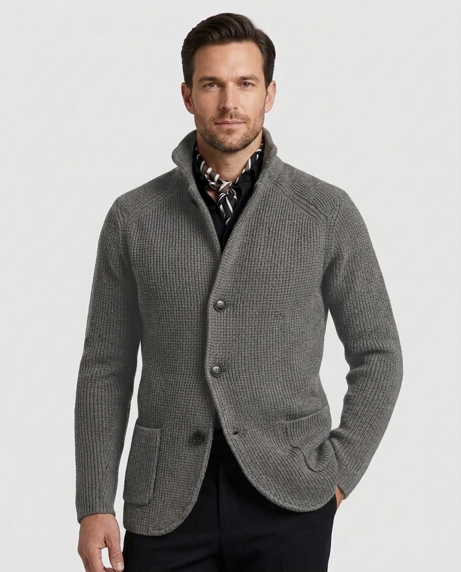 Men's Casual Overcoat Relaxed Fit Long Sleeve Lapel Closure Everyday Style - Grey Front [Lystr 6ad8a45912cc3a36a9cfcd51:grey:front]