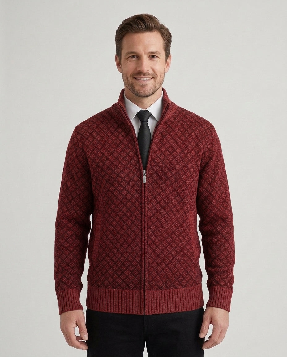 Men's Classic Hybrid Cardigan Long Sleeve Open Front Versatile Layering - Red Front [Lystr 6ad8a65812cc3a36a9cfcd57:red:front]