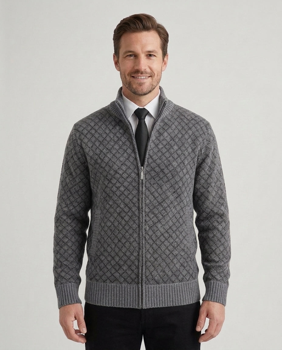 Men's Classic Hybrid Cardigan Long Sleeve Open Front Versatile Layering - Grey Front [Lystr 6ad8a65812cc3a36a9cfcd57:grey:front]