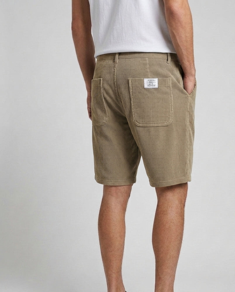 Men's Corduroy Shorts Cord Texture Relaxed Fit Drawstring Elastic Waist Casual Everyday Holiday Vintage Barlow - Khaki Front [Lystr 6ad8ad0612cc3a36a9cfcd61:khaki:front]