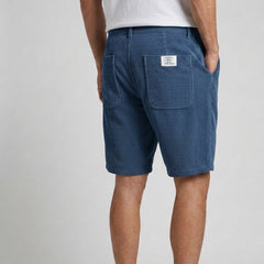 Men's Corduroy Shorts Cord Texture Relaxed Fit Drawstring Elastic Waist Casual Everyday Holiday Vintage Barlow - Blue Front [Lystr 6ad8ad0612cc3a36a9cfcd61:blue:front]