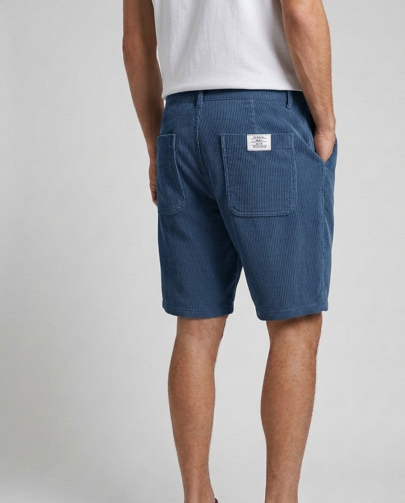 Men's Corduroy Shorts Cord Texture Relaxed Fit Drawstring Elastic Waist Casual Everyday Holiday Vintage Barlow - Blue Front [Lystr 6ad8ad0612cc3a36a9cfcd61:blue:front]