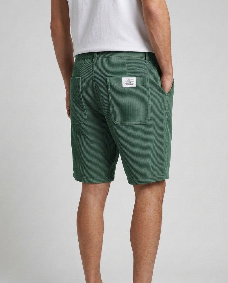 Men's Corduroy Shorts Cord Texture Relaxed Fit Drawstring Elastic Waist Casual Everyday Holiday Vintage Barlow - Green Front [Lystr 6ad8ad0612cc3a36a9cfcd61:green:front]