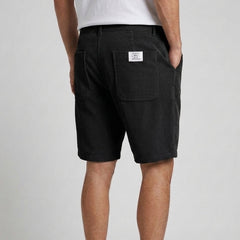 Men's Corduroy Shorts Cord Texture Relaxed Fit Drawstring Elastic Waist Casual Everyday Holiday Vintage Barlow - Black Front [Lystr 6ad8ad0612cc3a36a9cfcd61:black:front]