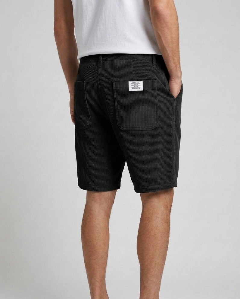 Men's Corduroy Shorts Cord Texture Relaxed Fit Drawstring Elastic Waist Casual Everyday Holiday Vintage Barlow - Black Front [Lystr 6ad8ad0612cc3a36a9cfcd61:black:front]