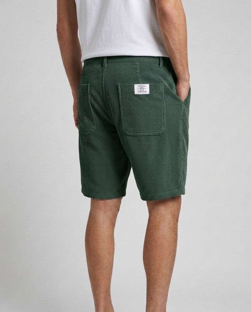 Men's Corduroy Shorts Cord Texture Relaxed Fit Drawstring Elastic Waist Casual Everyday Holiday Vintage Barlow - Dark Green Front [Lystr 6ad8ad0612cc3a36a9cfcd61:dark green:front]