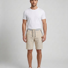 Men's Drawstring Shorts Relaxed Fit Elastic Waist Casual Everyday Beach Holiday Loungewear Chino Harlan - Beige Front [Lystr 6ad9db6a9c0f599a3b456a1b:beige:front]