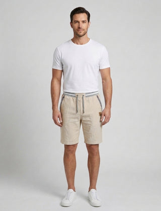 Men's Drawstring Shorts Relaxed Fit Elastic Waist Casual Everyday Beach Holiday Loungewear Chino Harlan - Beige Front [Lystr 6ad9db6a9c0f599a3b456a1b:beige:front]