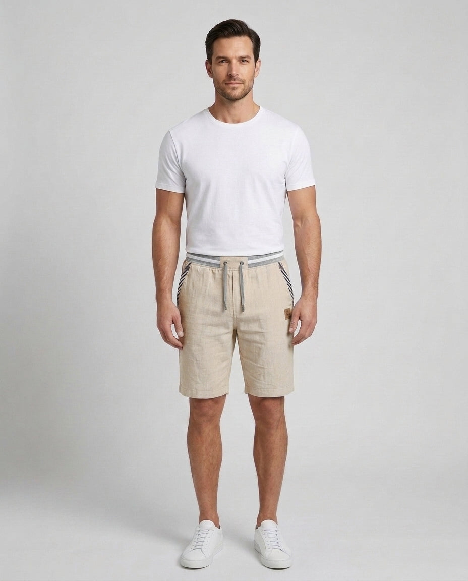 Men's Drawstring Shorts Relaxed Fit Elastic Waist Casual Everyday Beach Holiday Loungewear Chino Harlan - Beige Front [Lystr 6ad9db6a9c0f599a3b456a1b:beige:front]