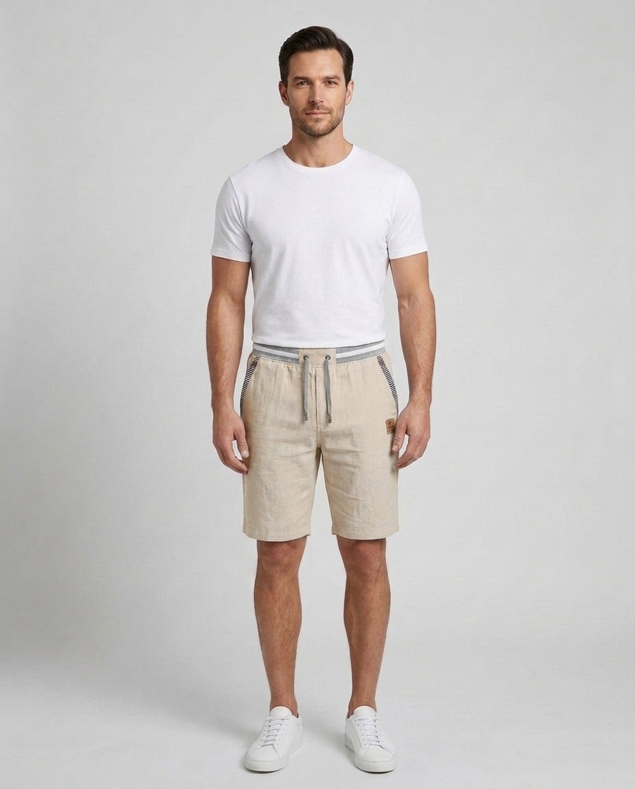 Men's Drawstring Shorts Relaxed Fit Elastic Waist Casual Everyday Beach Holiday Loungewear Chino Harlan - Beige Front [Lystr 6ad9db6a9c0f599a3b456a1b:beige:front]