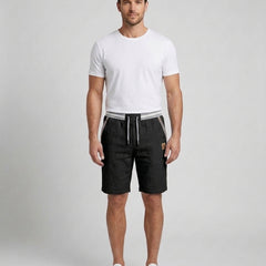 Men's Drawstring Shorts Relaxed Fit Elastic Waist Casual Everyday Beach Holiday Loungewear Chino Harlan - Black Front [Lystr 6ad9db6a9c0f599a3b456a1b:black:front]