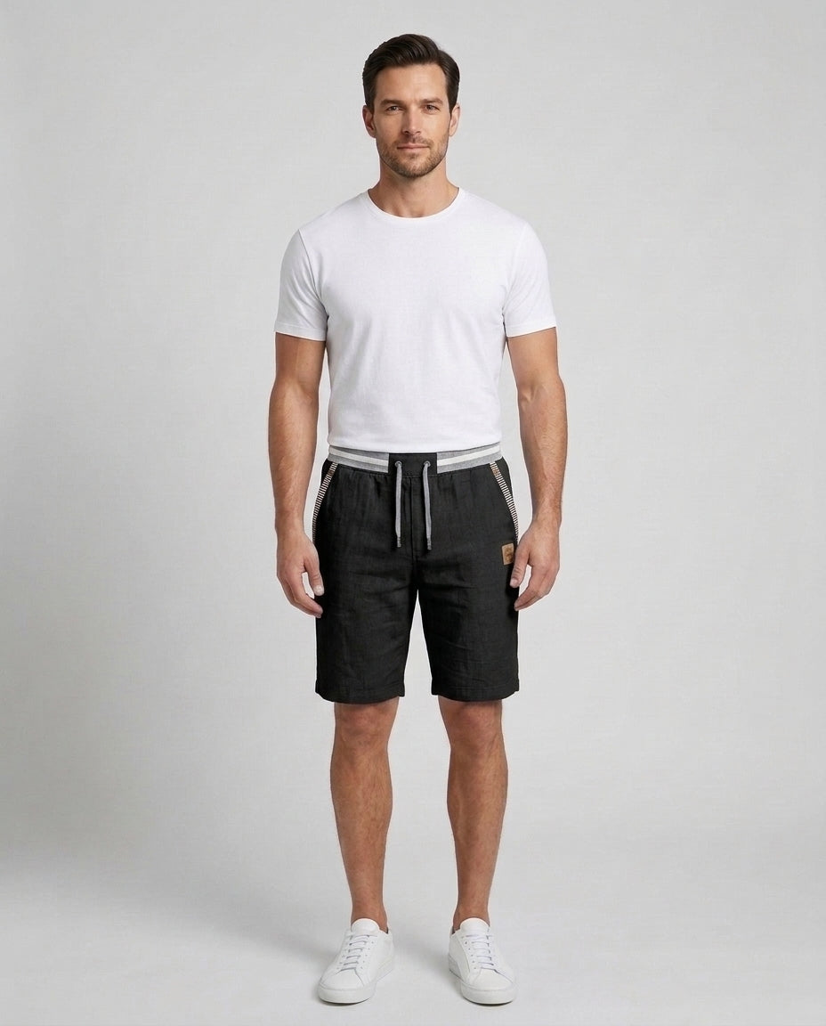 Men's Drawstring Shorts Relaxed Fit Elastic Waist Casual Everyday Beach Holiday Loungewear Chino Harlan - Black Front [Lystr 6ad9db6a9c0f599a3b456a1b:black:front]