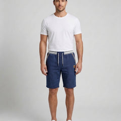 Men's Drawstring Shorts Relaxed Fit Elastic Waist Casual Everyday Beach Holiday Loungewear Chino Harlan - Navy Blue Front [Lystr 6ad9db6a9c0f599a3b456a1b:navy blue:front]