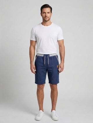 Men's Drawstring Shorts Relaxed Fit Elastic Waist Casual Everyday Beach Holiday Loungewear Chino Harlan - Navy Blue Front [Lystr 6ad9db6a9c0f599a3b456a1b:navy blue:front]