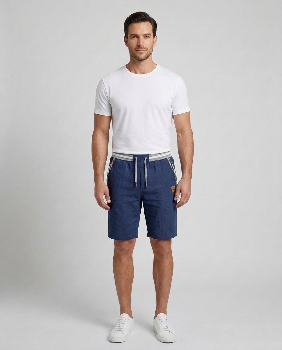 Men's Drawstring Shorts Relaxed Fit Elastic Waist Casual Everyday Beach Holiday Loungewear Chino Harlan - Navy Blue Front [Lystr 6ad9db6a9c0f599a3b456a1b:navy blue:front]