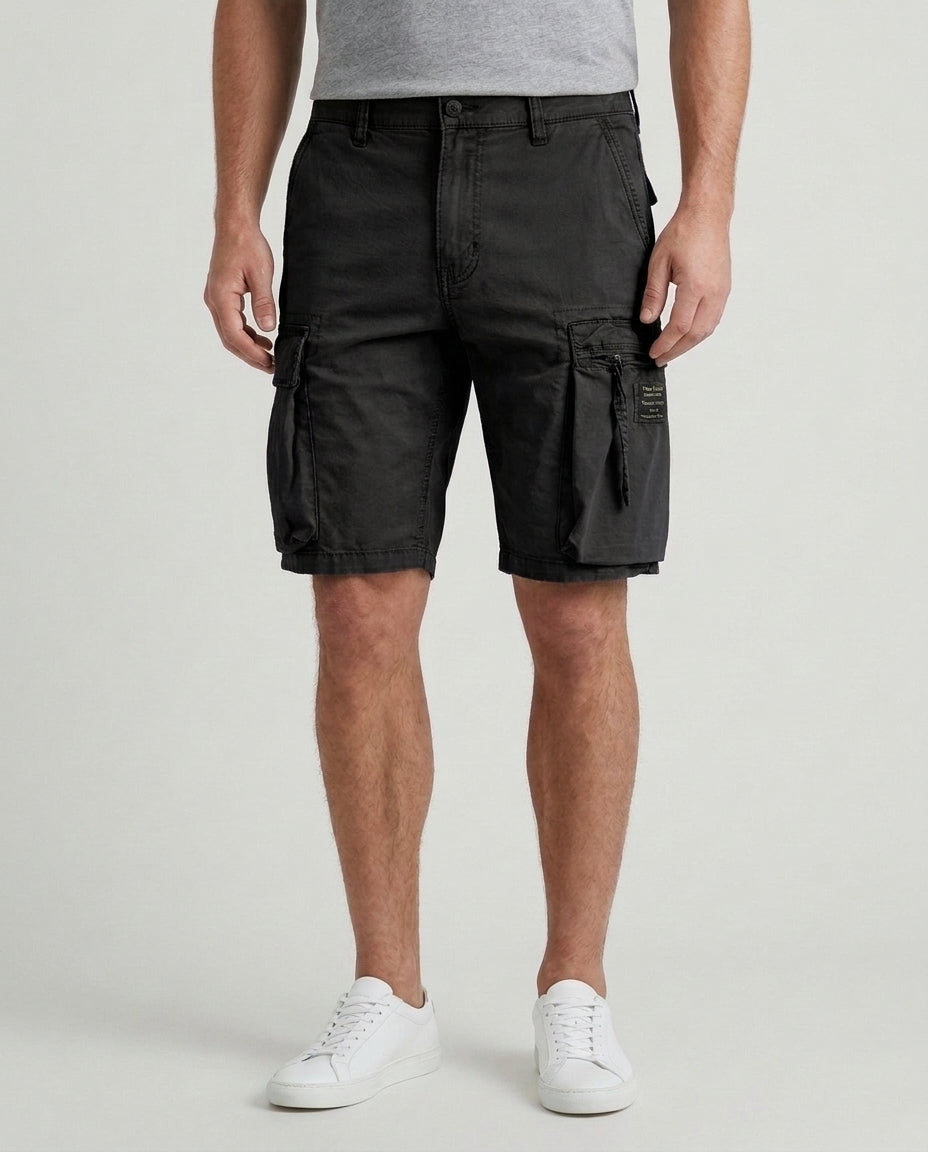 Men's Casual Cargo Shorts Drawstring Lightweight Versatile Outdoor Adventure - Black Front [Lystr 6ad9dd049c0f599a3b456a1d:black:front]