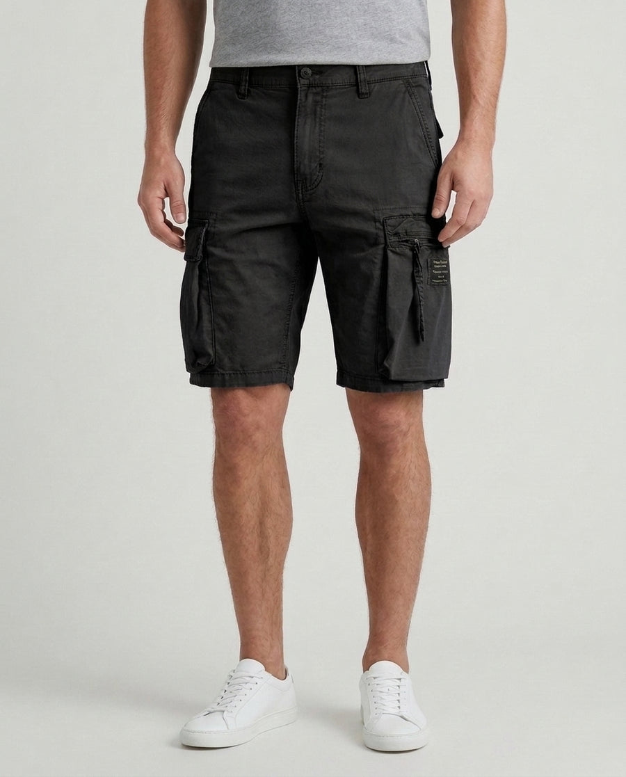 Men's Casual Cargo Shorts Drawstring Lightweight Versatile Outdoor Adventure - Black Front [Lystr 6ad9dd049c0f599a3b456a1d:black:front]