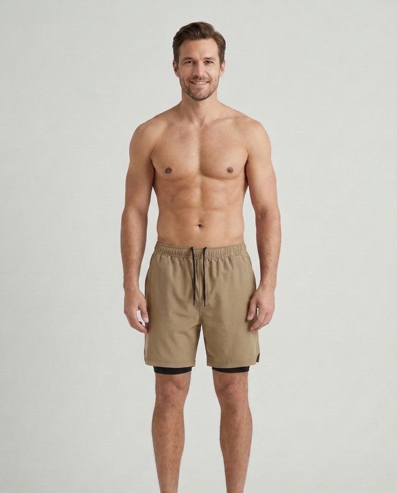 Men's Active Shorts Functional Quick-Dry Elastic Waist Drawstring Mesh Sport Gym Training Running Everyday Athletic Flint - Khaki Front [Lystr 6ad9ddc99c0f599a3b456a1f:khaki:front]