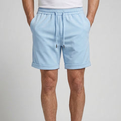 Men's Drawstring Shorts Cuffed Hem Elastic Waist Relaxed Fit Casual Everyday Beach Holiday Loungewear Comfort Denton - Front [Lystr 6ad9dedf9c0f599a3b456a21:front]