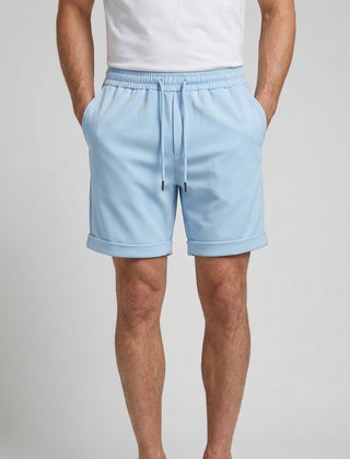 Men's Drawstring Shorts Cuffed Hem Elastic Waist Relaxed Fit Casual Everyday Beach Holiday Loungewear Comfort Denton - Front [Lystr 6ad9dedf9c0f599a3b456a21:front]