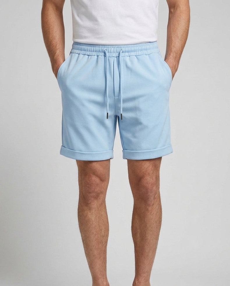 Men's Drawstring Shorts Cuffed Hem Elastic Waist Relaxed Fit Casual Everyday Beach Holiday Loungewear Comfort Denton