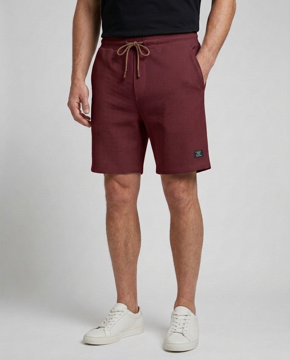 Men's Casual Shorts Relaxed Fit Drawstring Elastic Waist Everyday Beach Holiday Loungewear Chino Deacon - Burgundy Front [Lystr 6ad9dfdc9c0f599a3b456a23:burgundy:front]