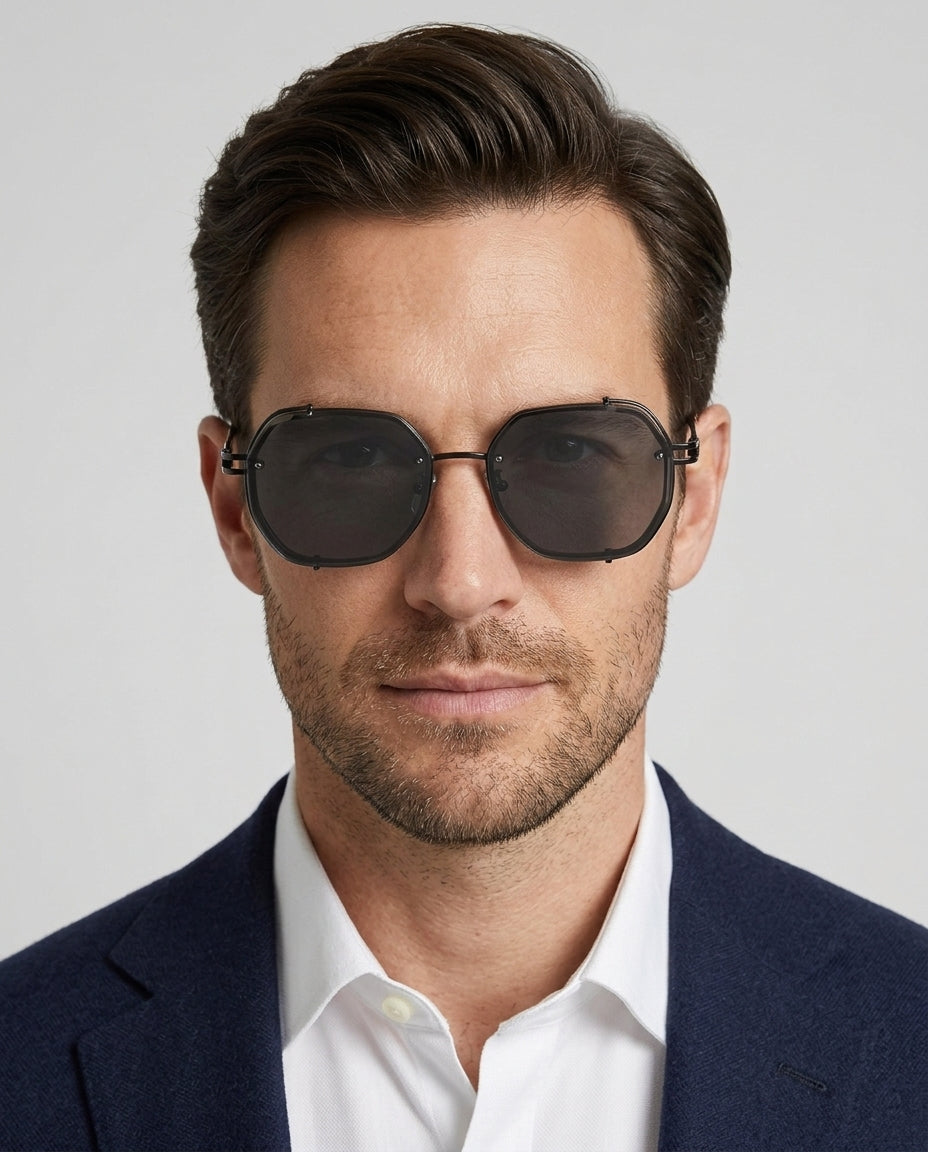 Men's Steampunk Sunglasses Polarized Round Metal Frame Tinted Lens Retro Fashion Casual Beach Holiday Everyday - Front [Lystr 6ad9e9885bbfaadb16b04660:front]
