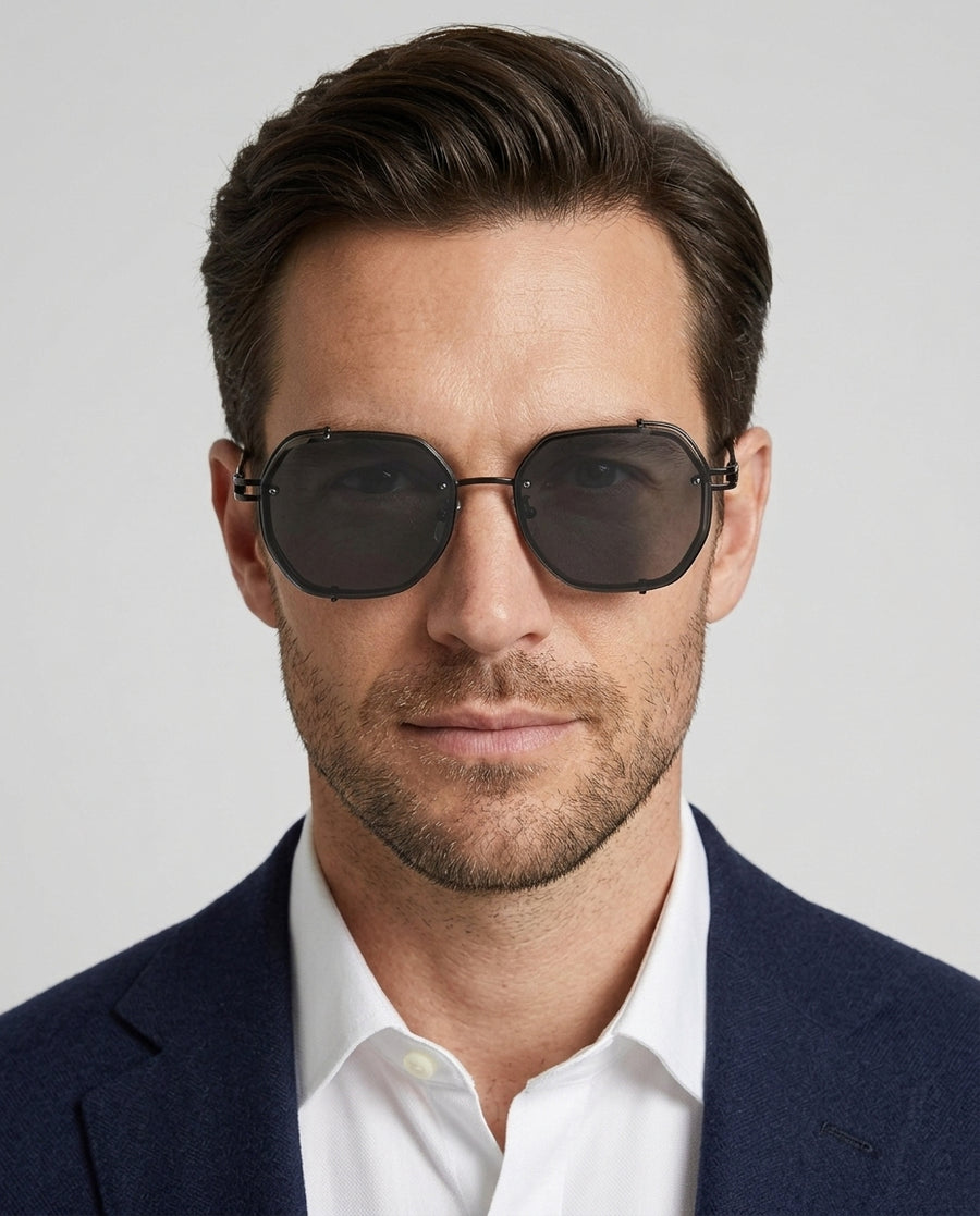 Men's Steampunk Sunglasses Polarized Round Metal Frame Tinted Lens Retro Fashion Casual Beach Holiday Everyday - Front [Lystr 6ad9e9885bbfaadb16b04660:front]