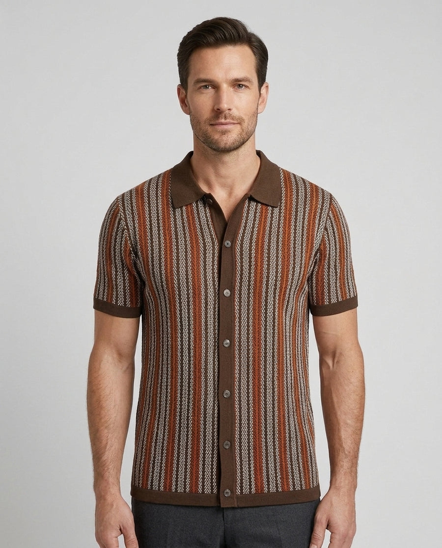 Men's Striped Polo Shirt Short-Sleeve Collared Regular Fit Casual Smart-Casual Everyday Golf Sport Dorian - Front [Lystr 6ad9f9ecfc9253bbdc734cd7:front]