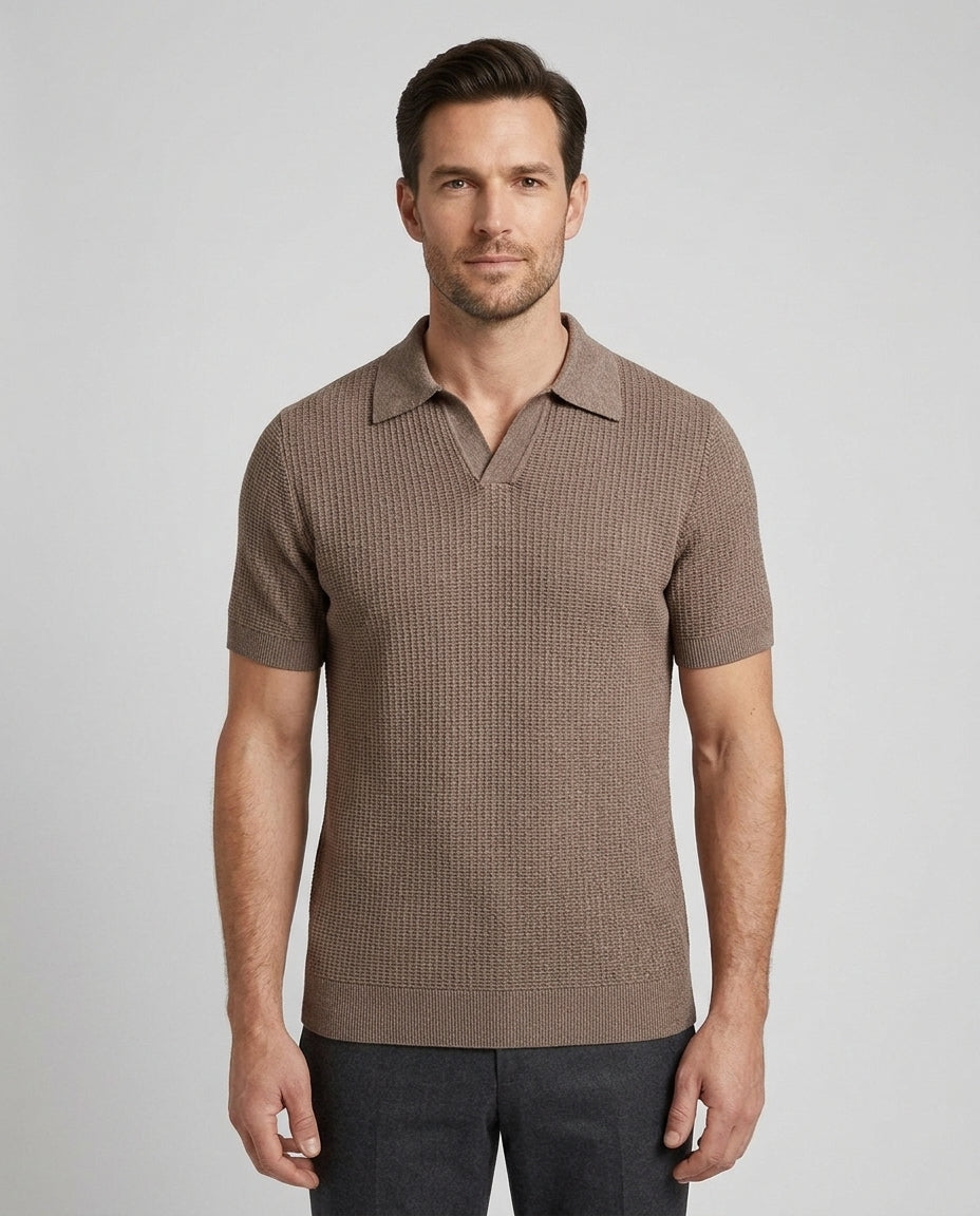 Men's Knit Polo Shirt Relaxed Fit Short-Sleeve Collared Ribbed Casual Smart-Casual Everyday Golf Sport Versatile Brixham - Front [Lystr 6ad9fae8fc9253bbdc734cd9:front]