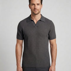 Men's Knit Polo Shirt Relaxed Fit Short-Sleeve Collared Ribbed Casual Smart-Casual Everyday Golf Sport Versatile Brixham - Charcoal Front [Lystr 6ad9fae8fc9253bbdc734cd9:charcoal:front]