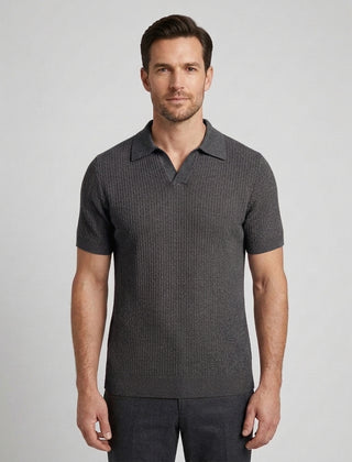 Men's Knit Polo Shirt Relaxed Fit Short-Sleeve Collared Ribbed Casual Smart-Casual Everyday Golf Sport Versatile Brixham - Charcoal Front [Lystr 6ad9fae8fc9253bbdc734cd9:charcoal:front]