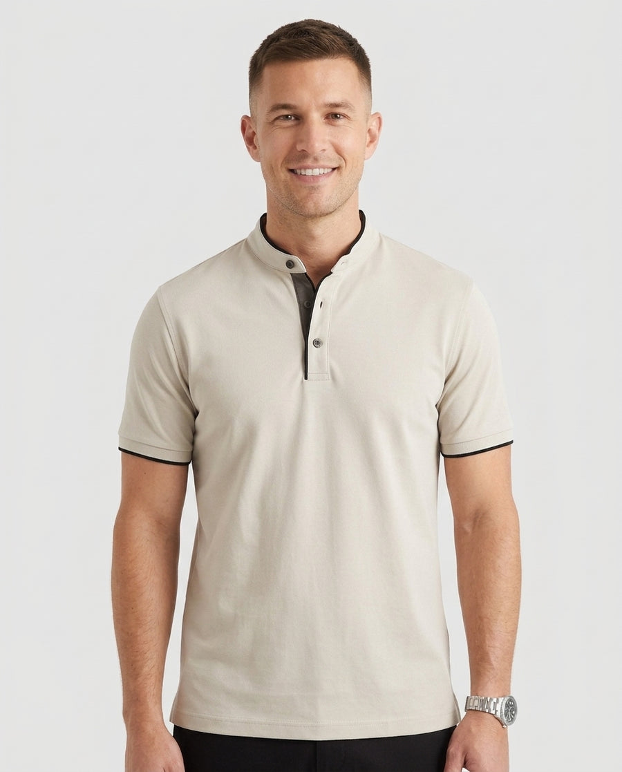 Men's Collarless Polo Shirt Short-Sleeve Henley Button Placket Casual Smart-Casual Everyday Golf Sport Versatile Wexley - Front [Lystr 6adf51586960e74b6ead1a3e:front]