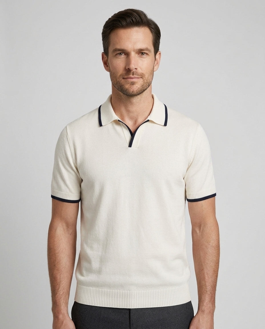 Men's Polo Shirt Casual Fit Contrast Trim Short-Sleeve Collared Casual Smart-Casual Everyday Golf Sport Merrick - Front [Lystr 6adf53cf6960e74b6ead1a4a:front]