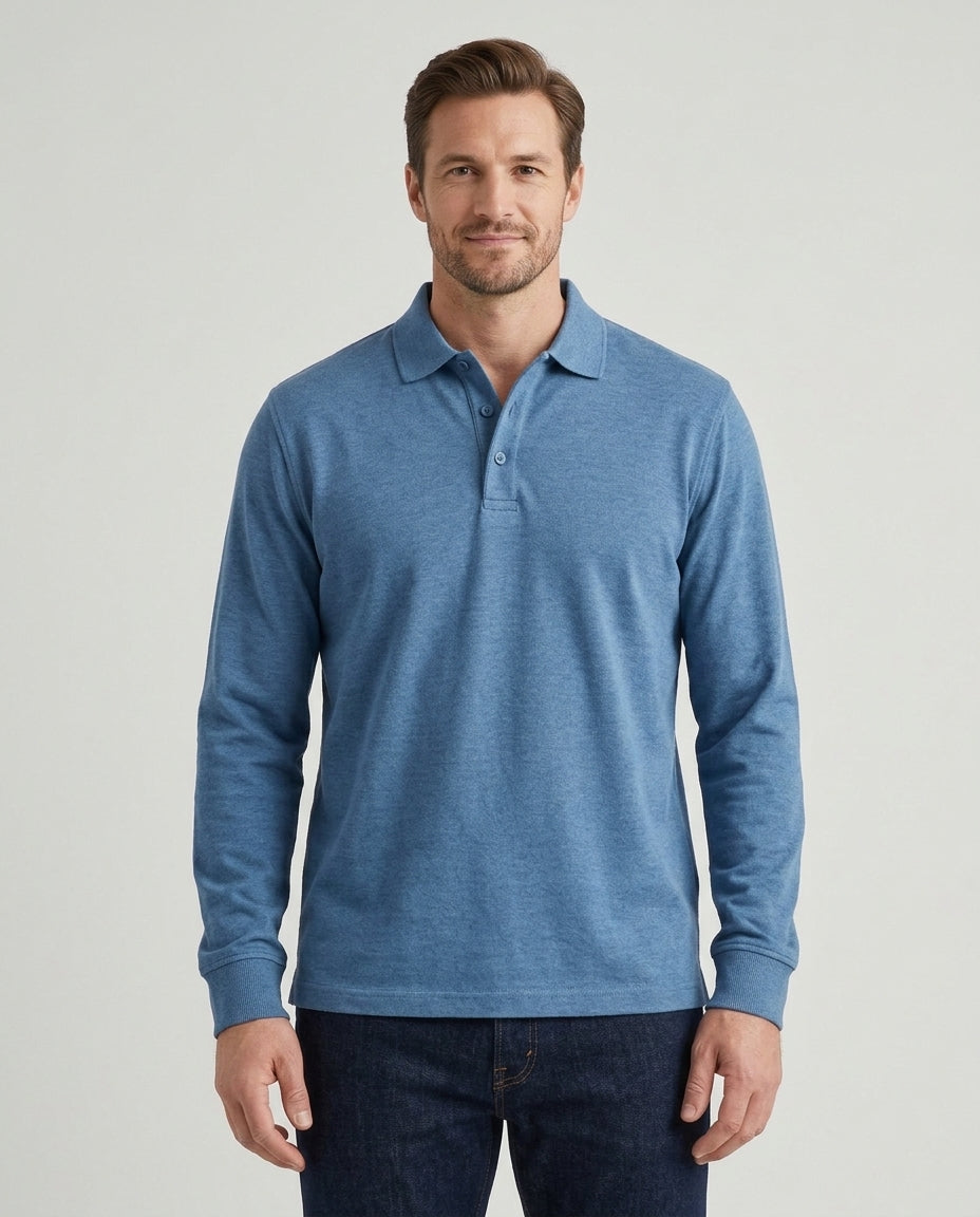 Men's Classic Long Sleeve Polo Shirt Relaxed Fit Collared Casual Everyday - Front [Lystr 6adf550b6960e74b6ead1a4e:front]
